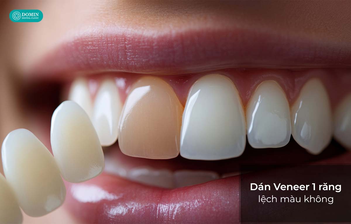 Dán veneer 1 răng có thể bị lệch màu nếu không làm đúng kỹ thuật.